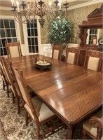 (10) PIECE ASSEMBLED OAK DINING SUITE