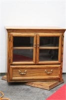 Oak "Swivel" TV Cabinet w/Glass Front & 1 Drawer