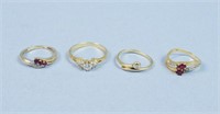 (4) GOLD DIAMOND & RUBY RINGS