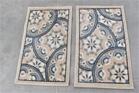 (2) Blue & Tan Scatter Rugs  35" x 21"