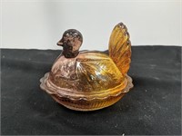 5 in amber covered turkey dish.