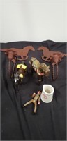 Group of horse candle holders, horse statues, etc