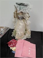 Vintage porcelain doll and handy wipes that look
