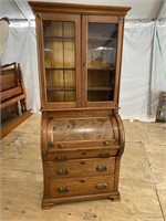 WALNUT VICTORIAN CYLINDER ROLL SECRETARY