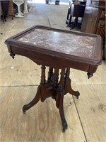 WALNUT VICTORIAN MARBLE TOP FRAMED TABLE