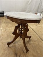 OVAL WALNUT VICTORIAN MARBLE TOP TABLE