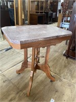 OAK MARBLE TOP VICTORIAN TABLE