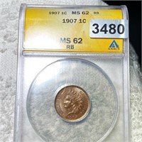 1907 Indian Head Penny ANACS - MS 62 RB