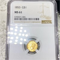 1853 Rare Gold Dollar NGC - MS61