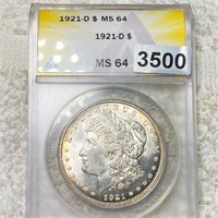 1921-D Morgan Silver Dollar ANACS - MS64