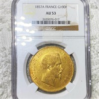 1857-A French Gold 100 Francs NGC - AU53