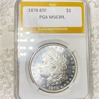 1878 8TF Morgan Silver Dollar PGA - MS 63 PL