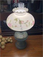 Vintage Hurricane Lamp Frosted Glass Hand Painted