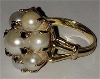 14K Gold, Pearl & Sapphire Ring