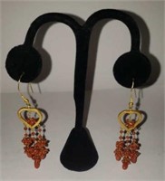 18K Yellow Gold & Natural Coral Pierced Earrings