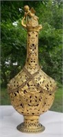 Antique Gilt Brass Covered Cobalt Glass Bottle