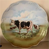 Antique Paint Decorated Porcelain "Cow" Plate