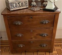 Antique Victorian Pine 3 Drawer Commode
