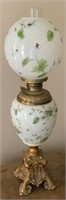 Antique Enameled Glass GWW Oil Lamp