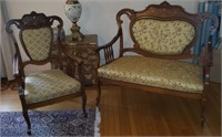 2 Piece Victorian Parlor Set -Loveseat & Armchair