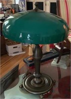 Fine & Large Table Lamp w/ Antique Glass Shade