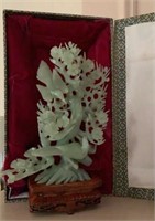 Asian Green Stone Carving (Jade ?) with Stand