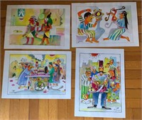 Lot of 4 Original Watercolor Cartoons by "Effat"