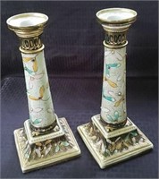Pr Tall Antique "Nippon" Decorated Candle Holders