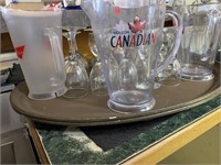 BAR GLASSES &  PITCHER ON TRAY