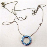 .925 Sterling Silver "Blue Topaz" 10 Stone Pendant