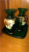 Vintage green glass and miscellaneous