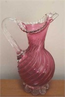 Large Cranberry pitcher with pontil 10.5" high