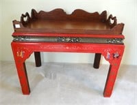Mahogany butler's tray on chinoiserie style base,