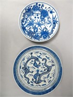 2 Chinese blue & white dragon plates, 19th cent.