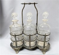 Silver plate decanter frame with 3 decanters,