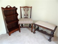 18th century side chair, stool & small bookcase