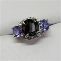 Certified10K  Diamond (Black)(3ct) Tanzanite (Blue