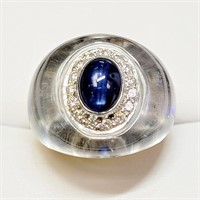 Certified18K  Blue Sapphire(3.4ct) Rock Crystal Qu