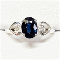 Certified10K  Blue Sapphire(1ct) Diamond (0.04Ct,