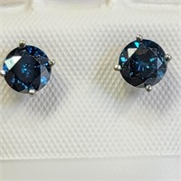 Certified14K  Blue Diamond(0.8Ct,I1-I2) Earrings