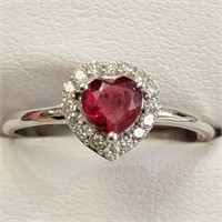 Certified10K  Natural Ruby(0.76ct) Diamond(0.16Ct,
