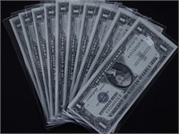 10 GEM BU SILVER CERTIFICATES