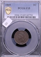 1869 PCGS F15 INDIAN HEAD CENT
