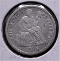 1884 SEATED DIME  VG