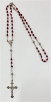 Sterling Rosary - Red Glass