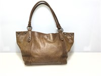 Frye Tobacco Leather Snap open Tote bag.