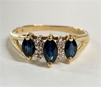 14k Diamond and Sapphire Ring  2.9 g TW