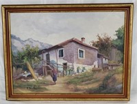 Signed Oil on Canvas House Painting