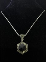 .925 silver Blk Onyx, Marcasite pendant on 20 on