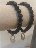 2- Black beaded diamond accent hand Bracelets